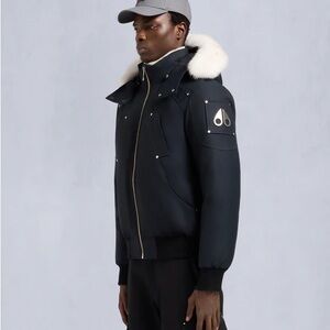Moose Knuckles Black Puffer Jacket with White Fur
